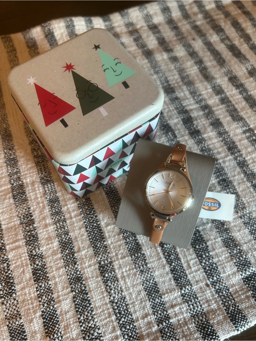 Fossil women’s Rose Gold Case Watch with Tan Leather Strap
